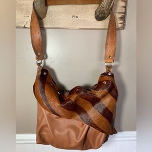 B.A.G. Leather Fur Handbag Satchel